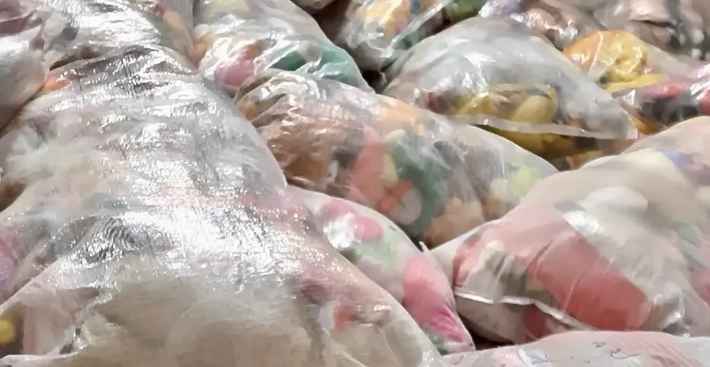 Tas de peluches en sac